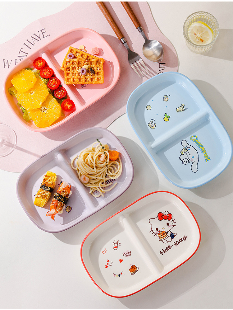 sanrio serving plate, cute and stylish, beautiful design, suitable for home use, fruit plate, two compartment ceramic material